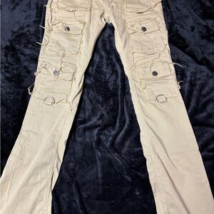 Men's Distressed Beige Cargo Pants